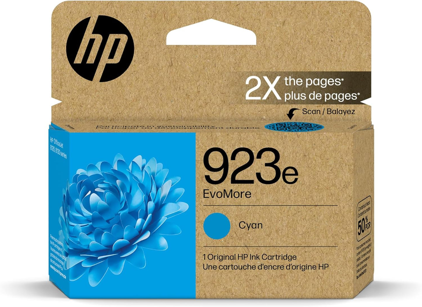HP 923e EvoMore High Yield Cyan Ink Cartridge | Works OfficeJet 8120 Series, OfficeJet Pro 8130 Series | Carbon Neutral | 4K0T4LN