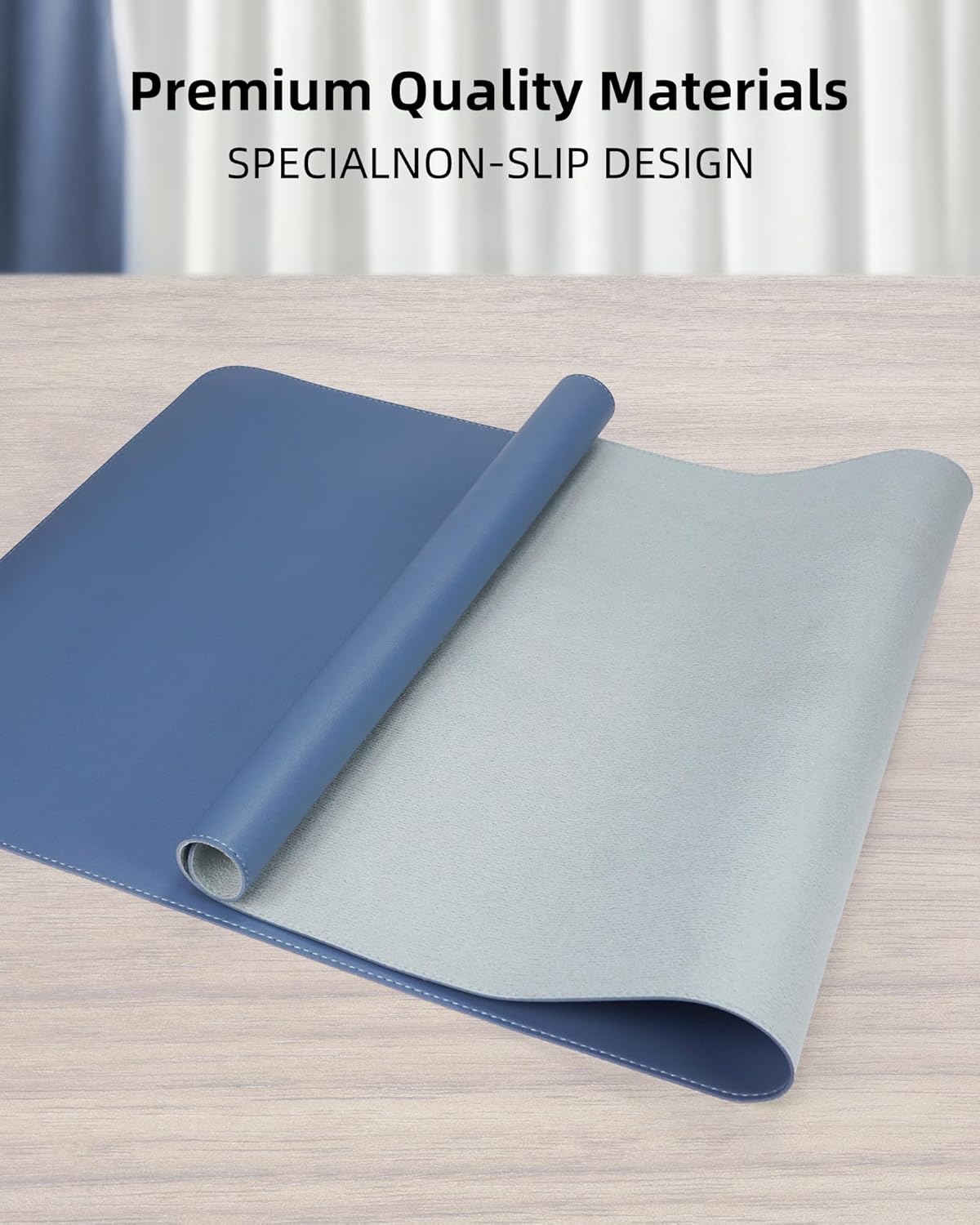 Non-Slip Desk Pad,Mouse Pad,Waterproof PVC Leather Desk Table Protector,Non-Slip PU Leather Desk Blotter, Easy Clean Laptop Desk Writing Mat for Office Work/Home/Decor(Grey Blue, 24" x 13.7")