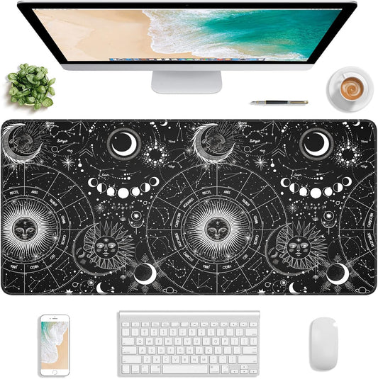Extended Gaming Mouse Pad, XXL Large Desk Pad 30 x 14 Inch, Big Computer Keyboard Mousepad, Waterproof Mouse Mat with Stitched Edges and Non-Slip Base for Women Office Gaming, Sun Moon