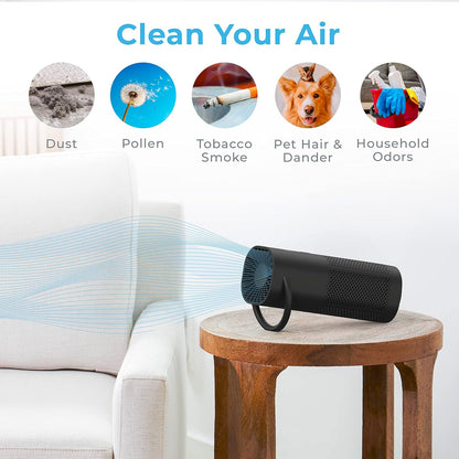 Pure Enrichment PureZone Mini Portable Air Purifier - Cordless True HEPA Filter Cleans Air & Eliminates 99.97% of Dust, Odors, & Allergens Close to You - Cars, School, & Office (Black)
