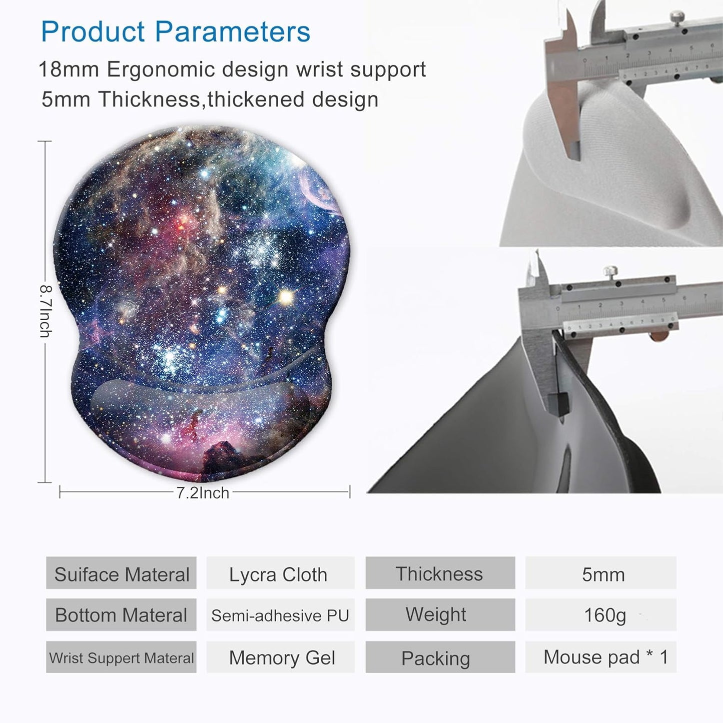 ITNRSIIET Ergonomic Mouse Pad with Gel Wrist Support Small Wrist Rest Smooth Surface Non-Slip PU Base Comfortable Office Supplies Pain Relief, 8.7 x 7.2 inches, Starry Sky