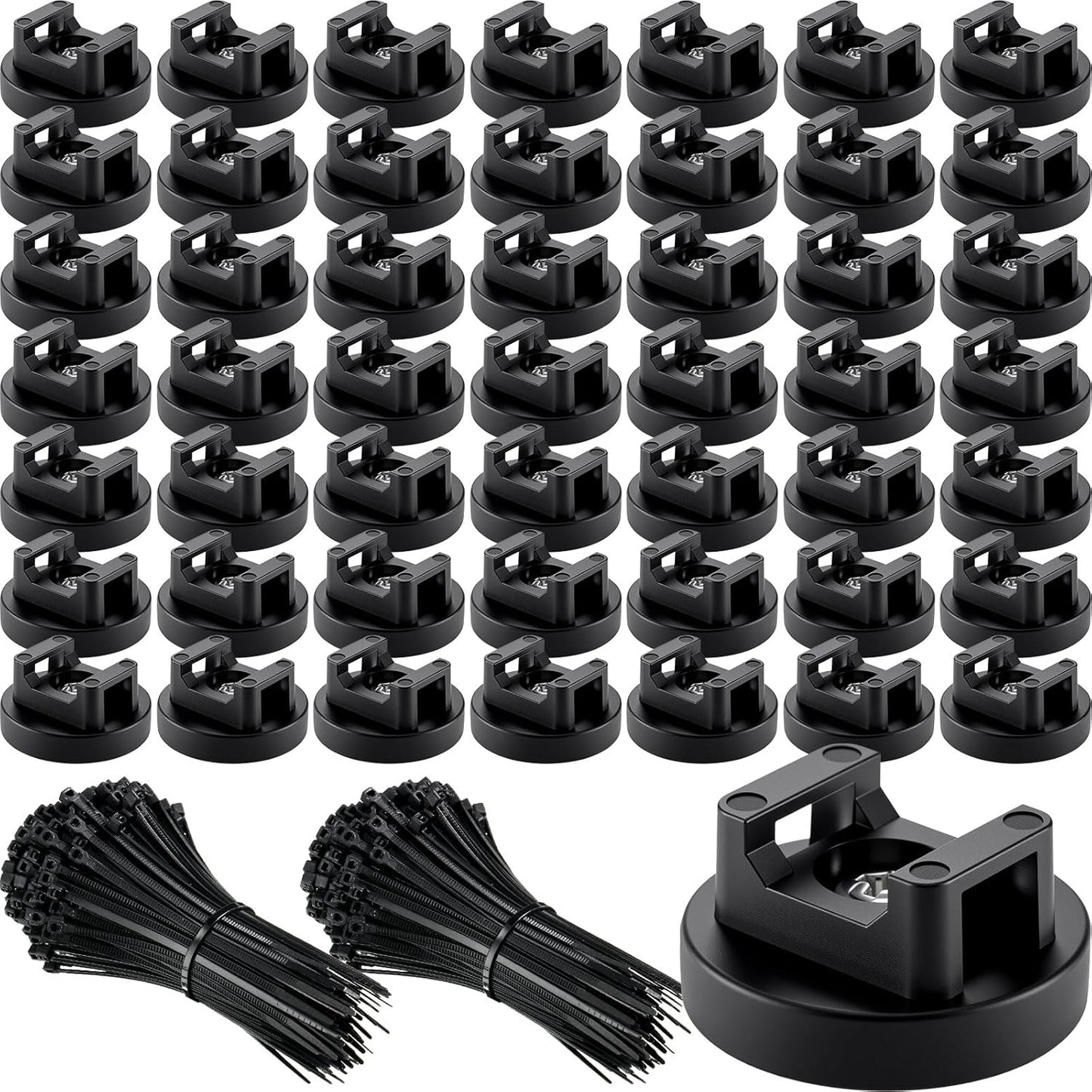 Yookeer 250 Pieces Magnetic Zip Tie Mount Multipurpose Cable Holder Magnets Magnetic Wire Management Bases with Heavy Duty Zip, Mount Nylon Cable Ties in Total (31mm)