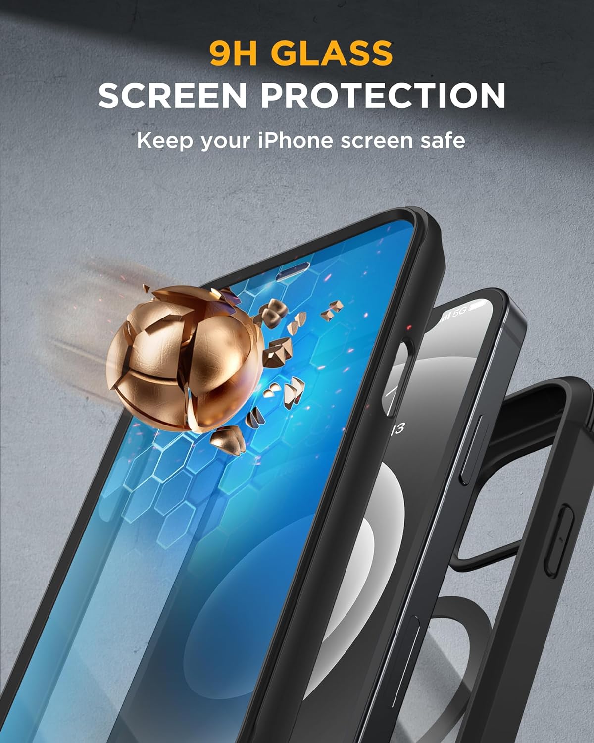 Miracase Magnetic for iPhone 12 mini Case, [360 Full-Body Protection & Complete Camera Guard], Drop & Scratch-Resistant, Shockproof, Stylish Clear iPhone Case, iPhone 12 mini Cover, Black