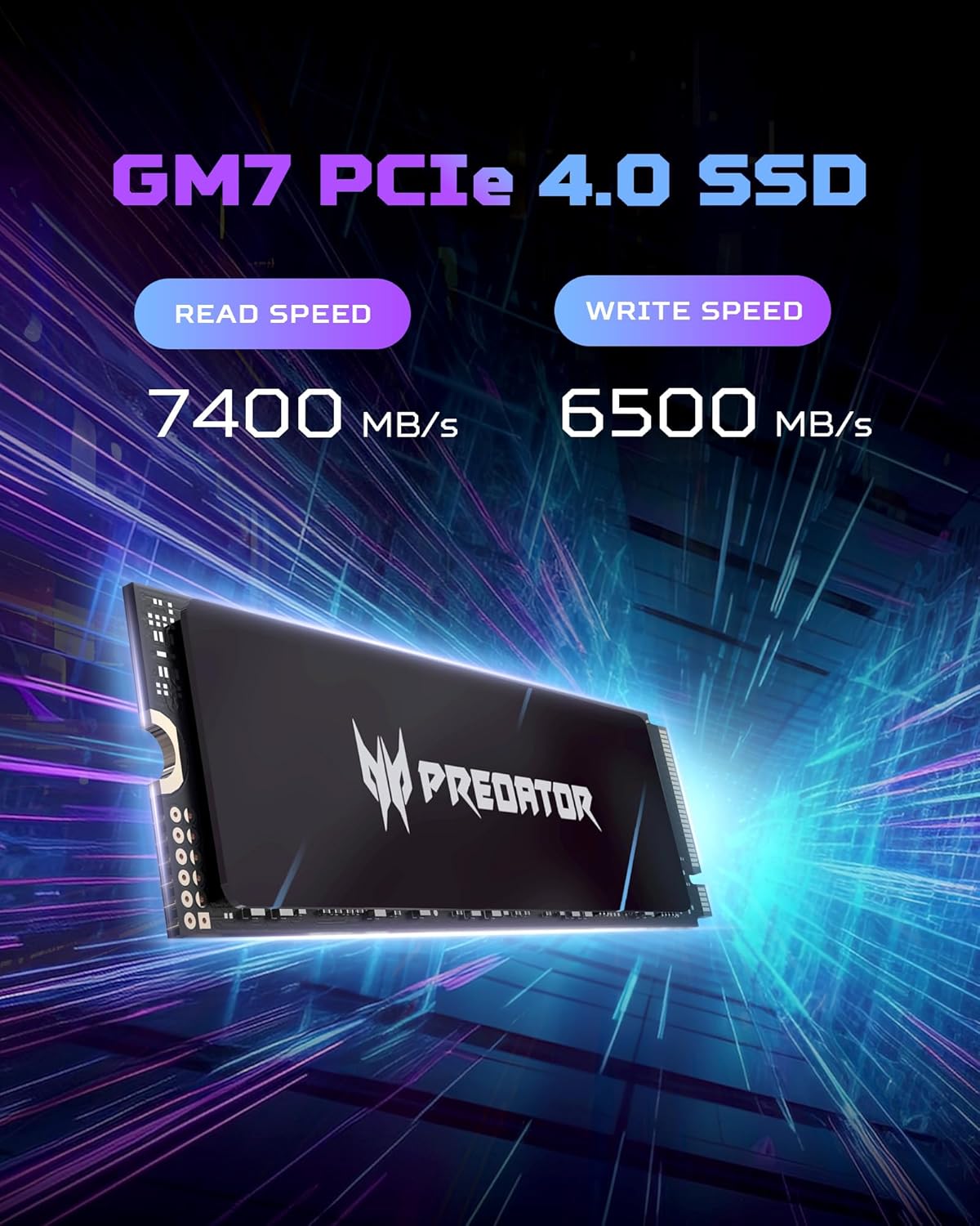 acer Predator GM7 1TB SSD: M.2 2280 PCIe Gen 4 x4 NVMe 2.0, Read Speed Up to 7400 MB/s, Internal PC Solid State Drive for Laptop, Desktop and PS5