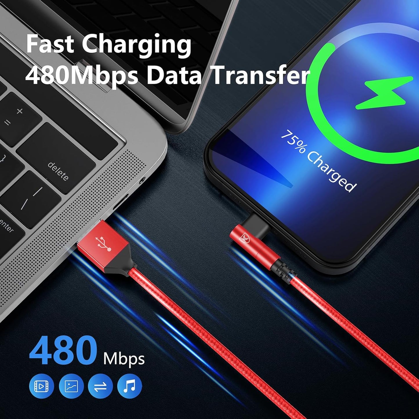 3Pack 90 Degree Lightning Cable, iPhone Charger Cable 6ft, [Apple MFi Certified] Long Fast Charging Cord Compatible for iPhone 14/13/12/11/Pro/Max/Mini/X/Plus/8/7/6/Plus - Red