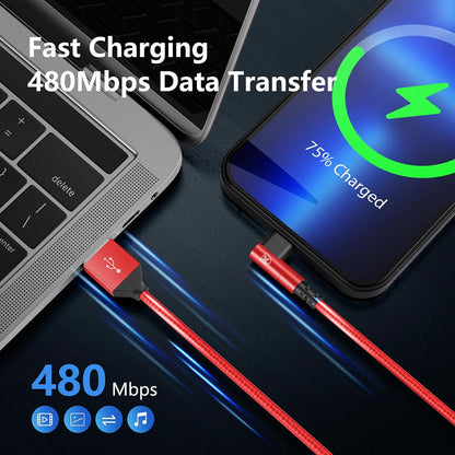 3Pack 90 Degree Lightning Cable, iPhone Charger Cable 6ft, [Apple MFi Certified] Long Fast Charging Cord Compatible for iPhone 14/13/12/11/Pro/Max/Mini/X/Plus/8/7/6/Plus - Red