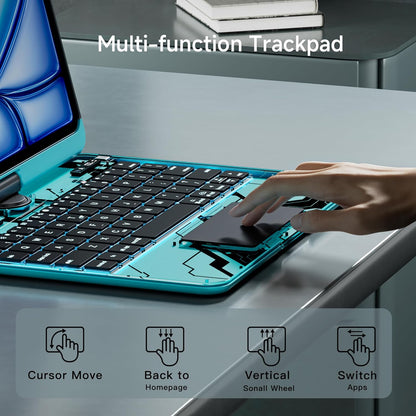 iPad Keyboard Case for 2024 M4 iPad Pro 13 inch, Magic Wireless Keyboard with Trackpad 7 Color Backlit, 360° Rotating Stand Transparent Protective Cover with Pencil Holder (Cyan)