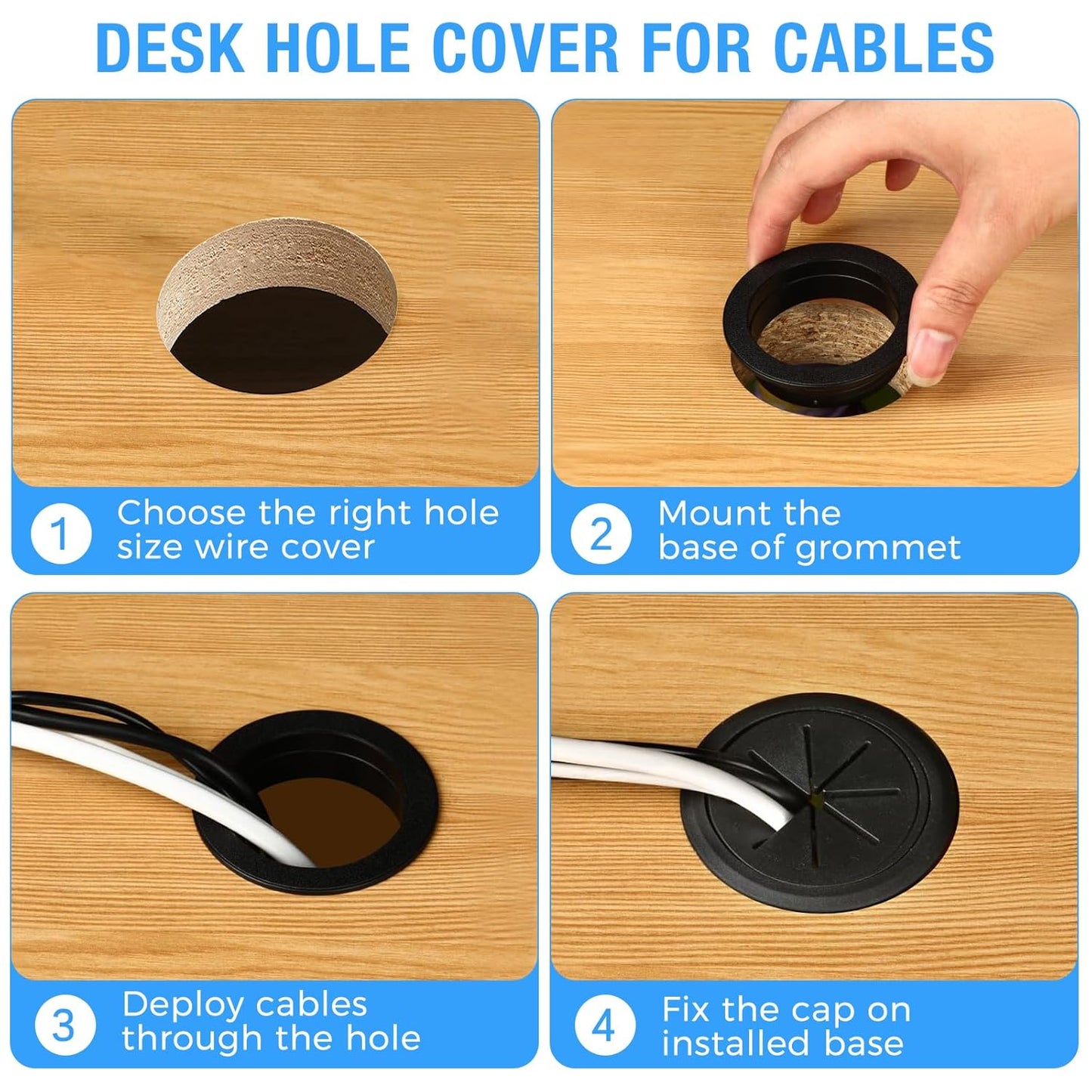 Desk Grommet 2-1/16" (53 mm), Desk Hole Cover for Cables Coffee, Cable Grommet ABS Plastic, Desk Hole Grommet for Office and Home Table Cable, Detachable & Flexible Cable Cord Organizer-2 Pcs