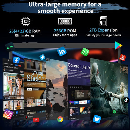 Android 15 Tablet, 26GB + 256GB (2TB Expandable), 10.1-inch Tablet with Keyboard, 8000 mAh Battery, BT 5.0, 5G WiFi, Widevine L1, 2-in-1 Tab with Mouse, Protective Case，Stylus（Silver）