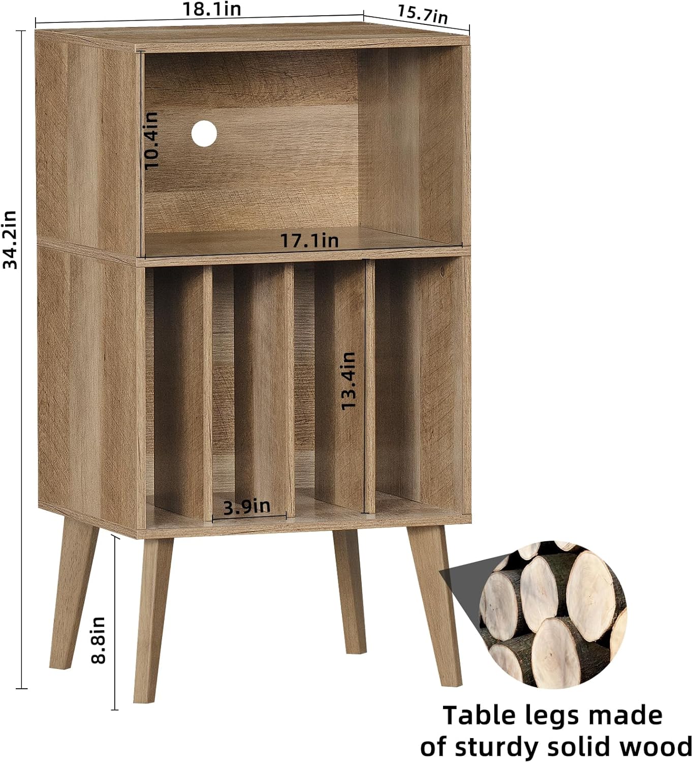 Lerliuo Record Player Stand, Oak Turntable Stand Holds up to 160 Albums, Mid-Century Vinyl Storage Cabinet Table with Solid Wood Legs, Record Player Holder Dispaly Shelf for Bedroom Living Room