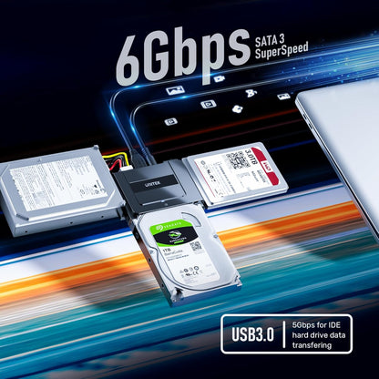 Unitek USB C to SATA 6Gbps IDE Adapter External Hard Drive Converter Kit for Universal 2.5/3.5 inch HDD/SSD Hard Drive Disk, DVD-ROM/CD-ROM/CD-RW, with USB C Connector & 12V/2A Power Adapter