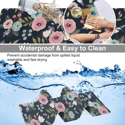 Colorful Flowers and Birds Desk Mat,Large Spring Floral Bird Gaming Keyboard Mouse Pad,Non-Slip Rubber Base Desk Pad Thick Stitched Edges Waterproof Mousepad Mouse Mat 31.5"x11.8"