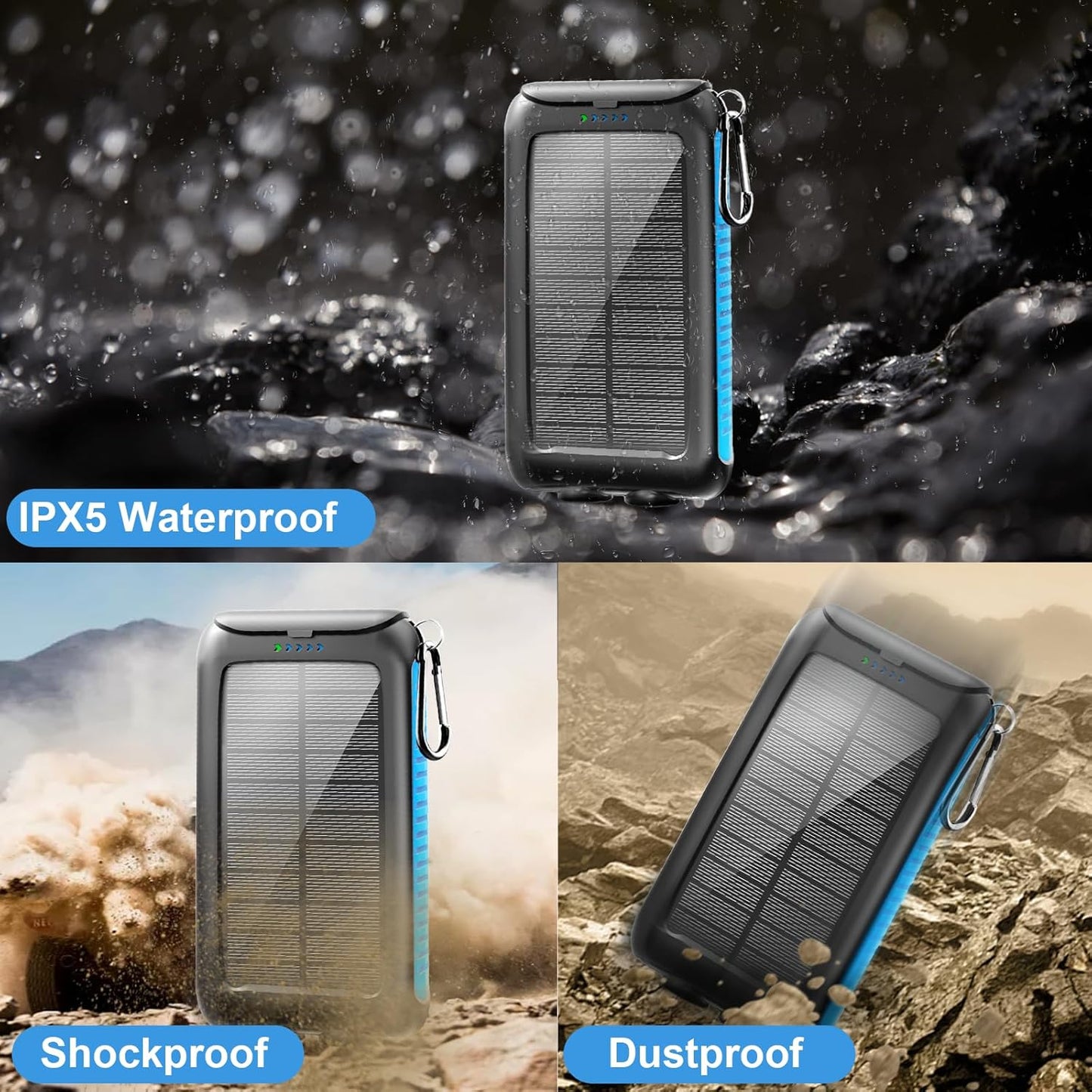Solar-Charger-Power-Bank-49800mAh Portable Solar Phone Charger with LED Flashlight/15W Fast Charge USB C Waterproof External Backup Battery Pack for All Cell Phones & Electronic Devices