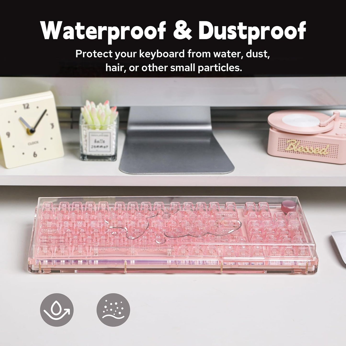 KiiBoom Premium Acrylic Transparent Keyboard Dust Cover, Waterproof, Anti-Dust, Anti-Cat Protector Cover Lid for Mechanical Keyboard (Clear, 15.4'' x 5.3'' x 0.78'')