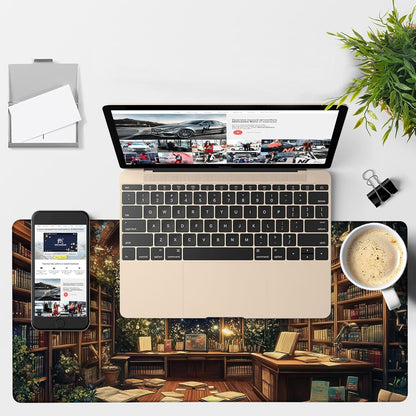 an Old Library Gaming Mouse Pad 3mm Thick Stitched Edge Waterproof Non-Slip Large Computer Keyboard Mouse Mat,Suitable for Office Entertainment Decorative Desk Pad 35.4 x 15.7 Inches