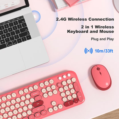 KNOWSQT Wireless Keyboard and Mouse Combo - Lovely Red Rainbow Full-Sized Typewriter Colorful Keyboards, Round Keycap USB Plug Play Retro Cute Keyboards for Windows, Laptop, PC, Desktop, Computer