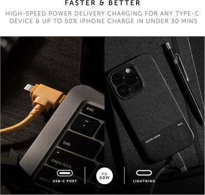 Native Union Belt Cable Duo – 5ft Ultra-Strong Braided Universal Charging Cable – Made with Recycled Materials – 2-in-1 Multi-Device MFi Certified Connectors for Lightning & Type-C Devices (Kraft)