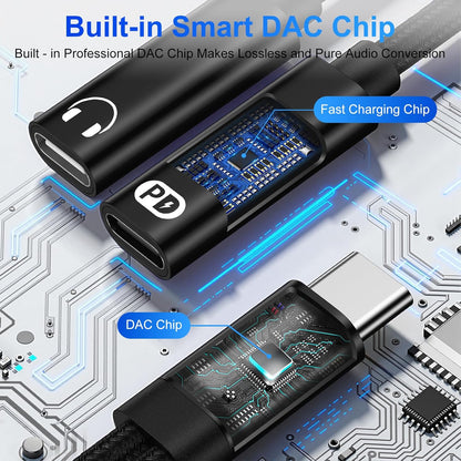 USB-C Headphone and Charger Adapter,2in1 USB C Splitter Dongle Cable with 60W Fast Charging Audio Adapter for iPhone 17 Pro Max 16e 16 Pro 15 Plus Samsung Galaxy A17 A16 A15 A36 A56 A55 S25 FE S24 S22