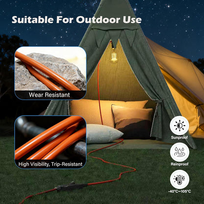 90 Degree 2 Prong Polarized Outdoor Power Extension Cord 20 FT, Angled Low-Profile Plug, 16 Gauge 125V SJTW Waterproof Long Cable for Home Office Lawnmower Garden Tools Lights, ETL+Ties-Bright Orange