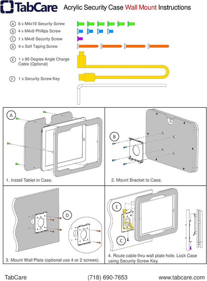 TABcare Anti-Theft Acrylic VESA Enclosure for Galaxy TAB Active3 & Active5 8.0 with Free Wall Mount Kit & 90-Degree Angle USB C Cable (White)