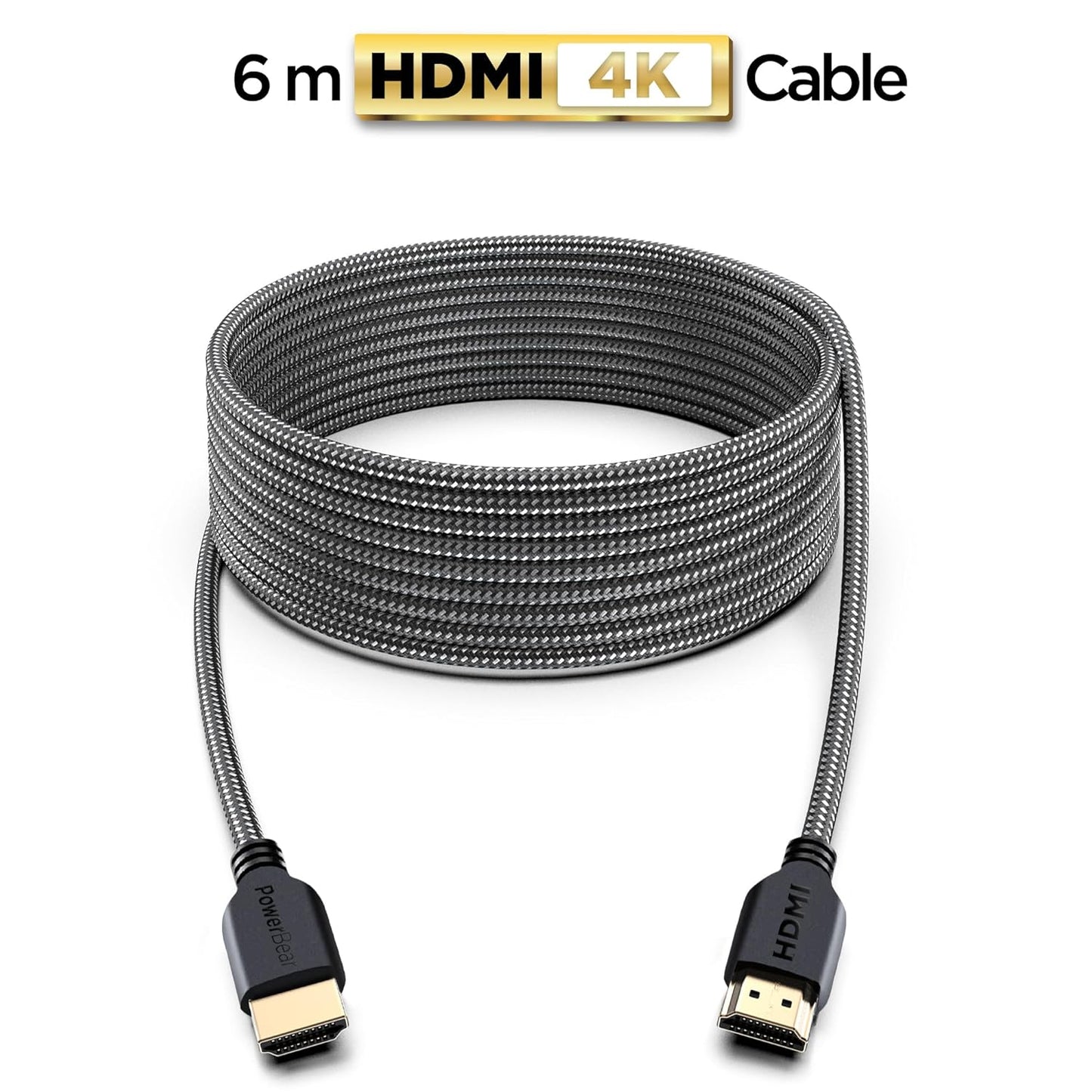 PowerBear 4K HDMI Cable 20 ft | High Speed Hdmi Cables, Braided Nylon & Gold Connectors, 4K @ 60Hz, Ultra HD, 2K, 1080P, ARC & CL3 Rated | for Laptop, Monitor, PS5, PS4, Xbox One, Fire TV, & More