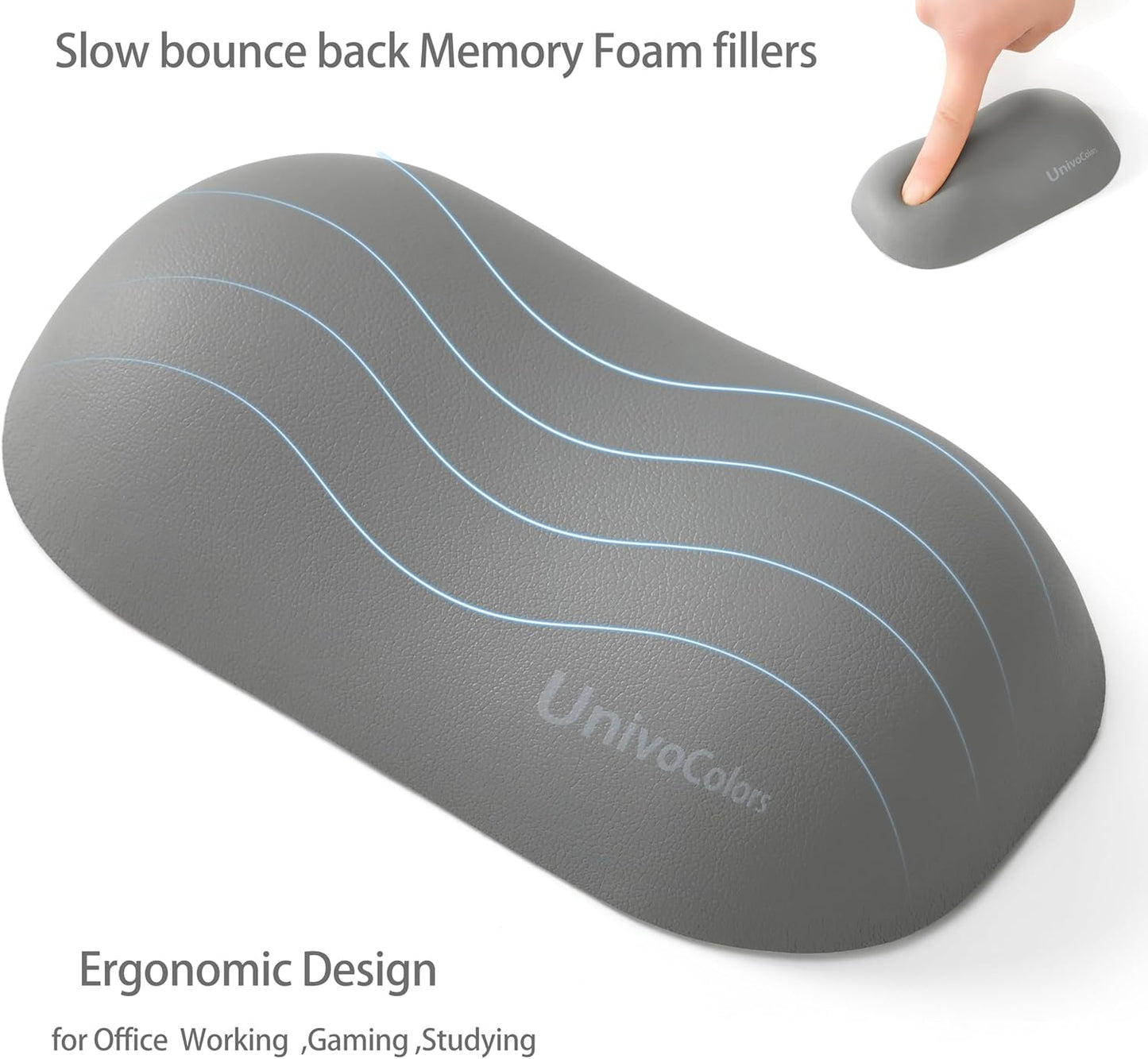 UnivoColors Design-Wave Wrist Rest, Artificial Sheepskin+Memory Foam+Ergonomic+Anti-Slip Gel, Resilience Support During Work and Gaming,Mouse Accessory,Grey
