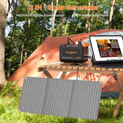 MARBERO Solar Generator 111Wh Portable Power Station with Solar Panel 30W Included Power Bank with AC Outlet 120W Surge for Home Outages Camping Outdoor Adventure Emergency