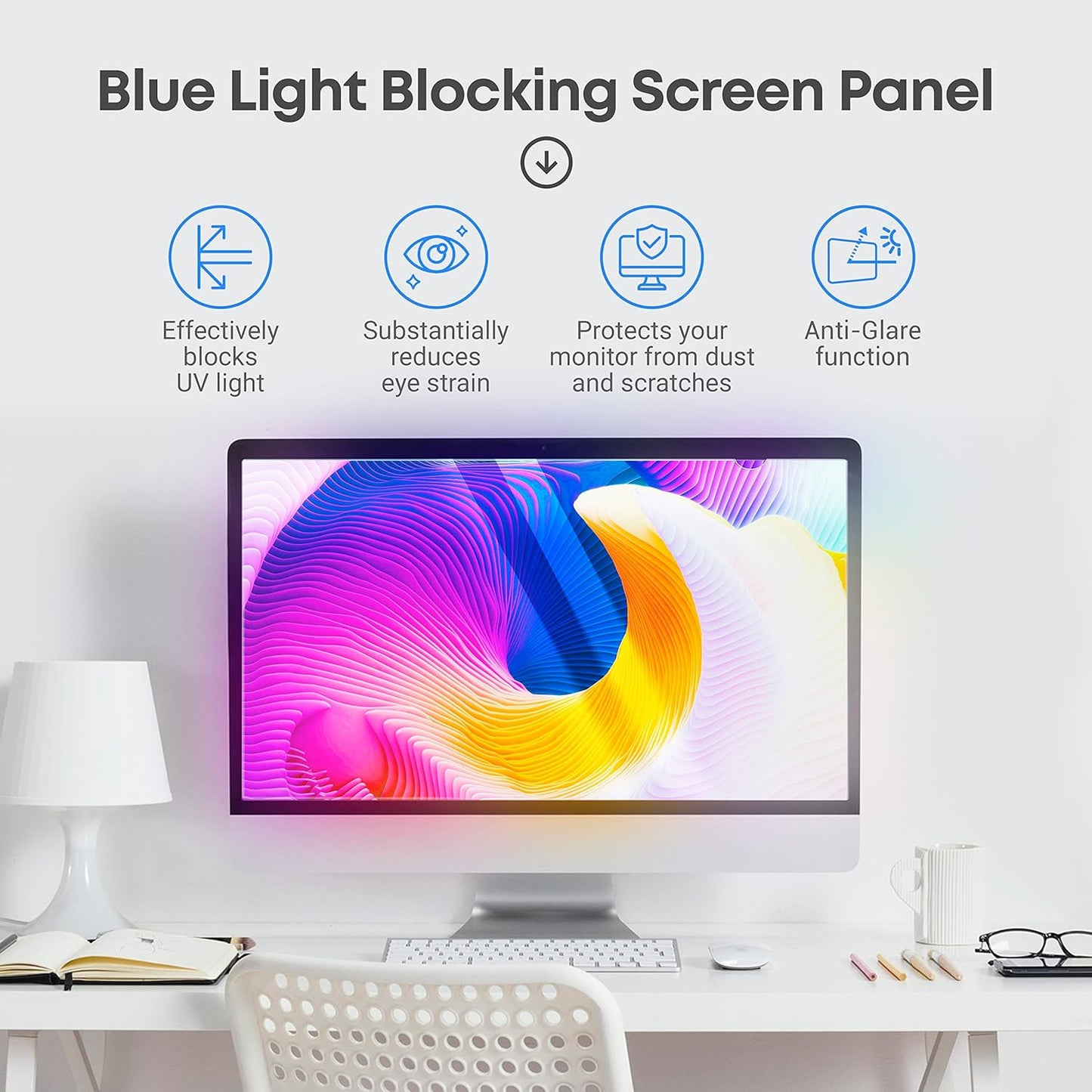 24 inch Blue Light Blocking Screen Protector Panel for 16:9 Widescreen Computer Monitor and Laptop - PC Anti-UV Eye Protection Filter Film - Anti-Scratch Diagonal Frame Shield [1 Pack]