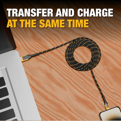 DEWALT Heavy Duty USB C Cable, Premium Braided Nylon USB A to Type C Charger Cable Fast Charging for iPhone 16 Series, iPhone 15 Series, Samsung Galaxy S10 S10+ / Note 9, LG V30 (USB 2.0, Black)