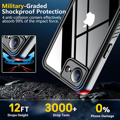 SPIDERCASE for iPhone 16e Case Waterproof,Built-in Screen & Camera Lens Protector[IP68 Underwater] [Military Grade Shockproof] Cell Phone Home Button Stickers, Blue/Clear