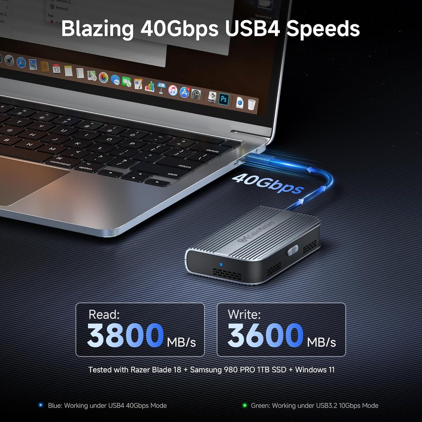 Cable Matters 40Gbps Portable USB4 / Thunderbolt 4 SSD Enclosure for M.2 NVMe SSD - Up to Read:3800MB/s, Write:3600MB/s, NVMe Enclosure, Tool-Free, Intelligent Cooling, Thunderbolt 4/5 Compatible