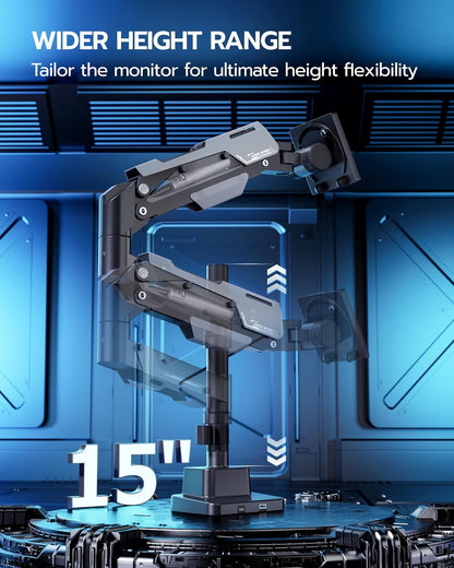 ARES WING Single Monitor Mount with USB, Ultrawide Monitor Arm for 24 to 57 Inch Heavy Duty Curved Screen, Adjustable Gas Spring Monitors Arm Stand up to 66LBS with 75/100/200 Vesa Mount, Black