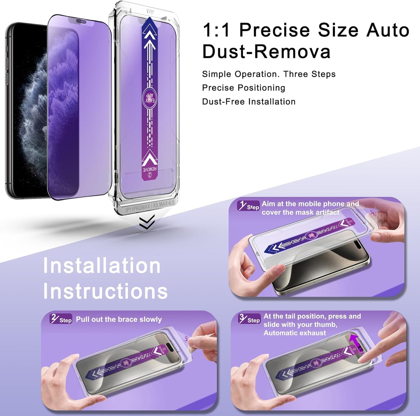 2 Pack Anti Blue Light Matte Screen Protector for iPhone 11 Pro Max and iPhon XS MAX 6.5-Inch Auto Dust Removal, No Bubbles, Tempered Glass Film, Easy Installation