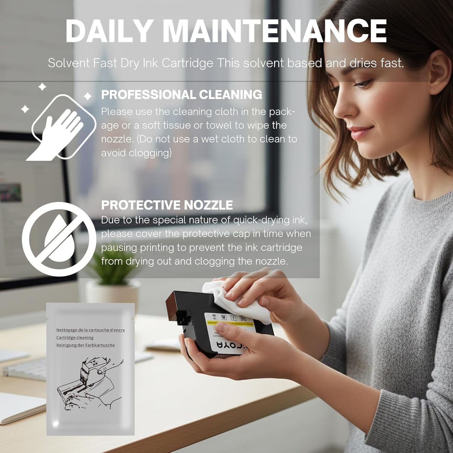 Handheld Printer Ink Cartridge 45ml Solvent Fast Dry, 0.5-Inch Nozzle for Non-Encrypted Portable Mobile Inkjet Printer Only, Universal Surface Printing