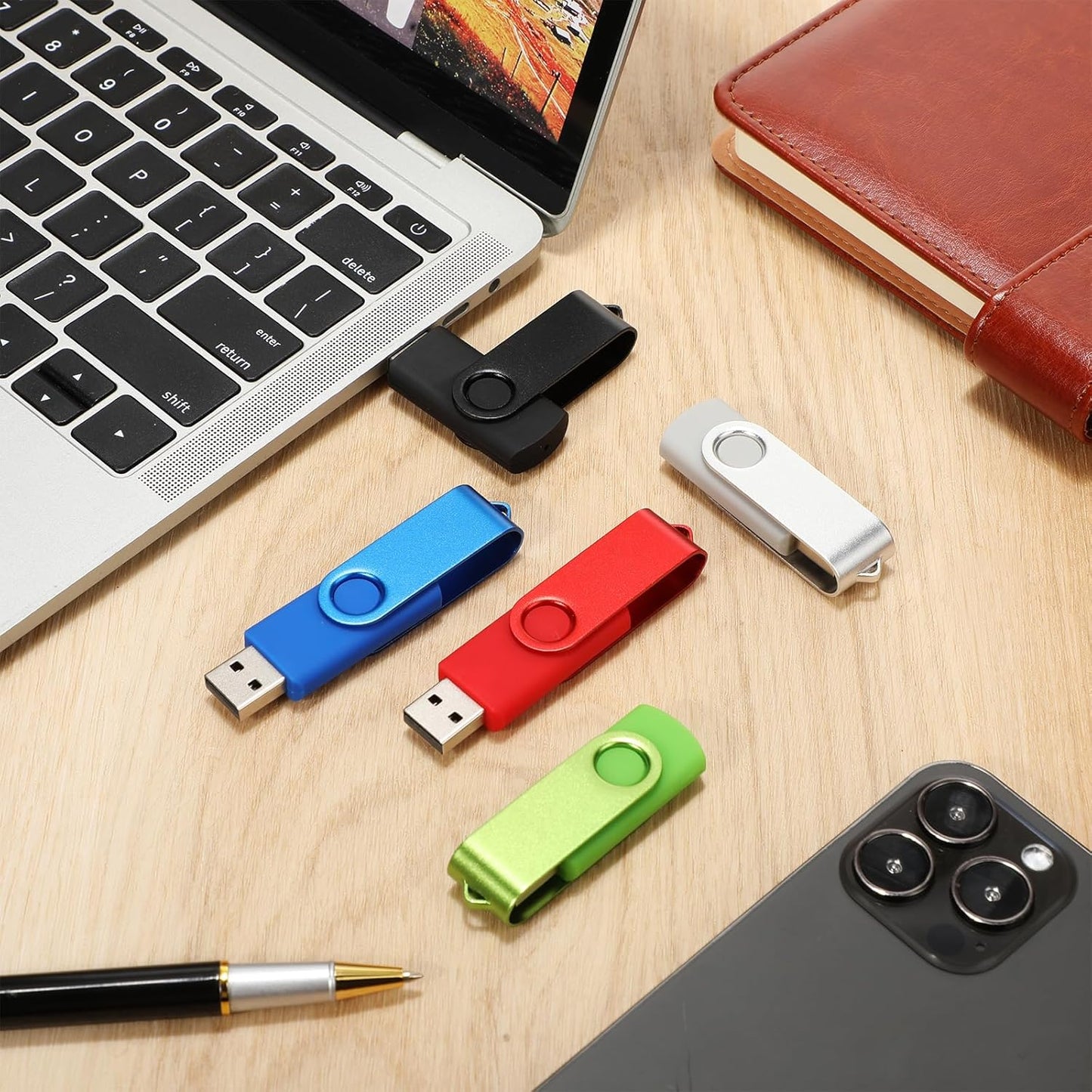 50 Pack 32GB USB 2.0 Flash Drives Bulk Portable USB Thumb Drives Swivel with LED Light Swivel Flash Memory Pen Jump Stick for Data Storage Back to School Office Employee Appreciation Gift
