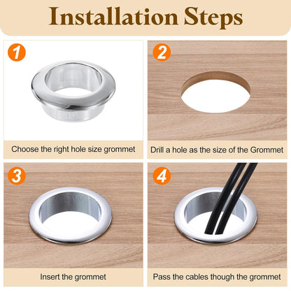 uxcell Desk Grommet, 2-3/4" (70mm) Zinc Alloy Cable Hole Cover Wire Cord Organizer with Marked Cable Ties for Home Office Desktop Wire, Silver Tone