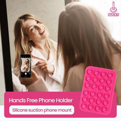 SUCKY Silicone Suction Phone Case Adhesive Octo Cup Buddy Mount - Anti-Slip Holder, Hands-Free Phone Accessory for iPhone & Android - Sticky Grip for Selfies, Videos - Hot Pink