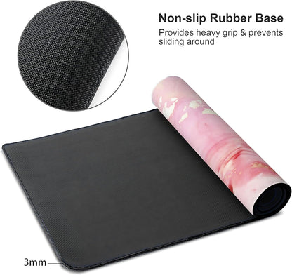 Cute Pink Marble Large Mouse Pad,Gaming Keyboard Desk Pad,Extended Mouse Mat Non-Slip Rubber Base with Stitched Edges for Office Game Home XL 31.5"x11.8"