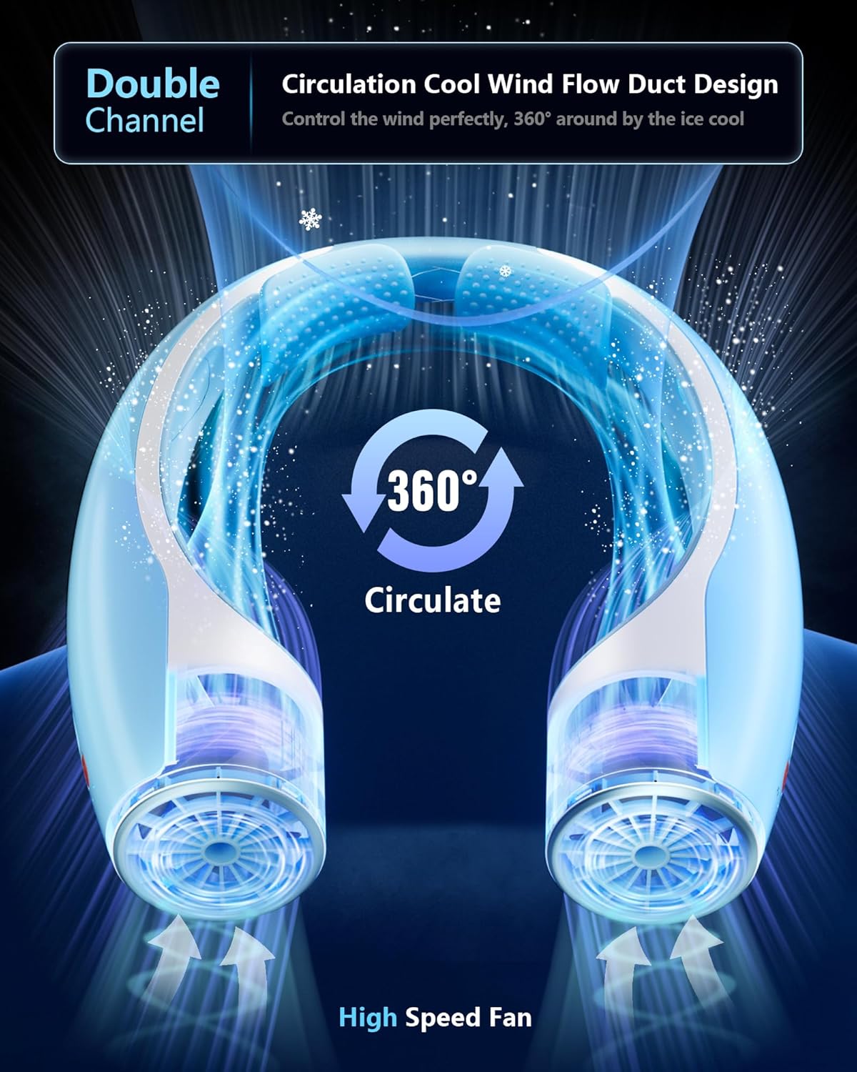 AI Neck Fan, 4 Speeds Adjustable Portable Personal Fan Rechargeable, 4000 mAh Battery Faster Cooling Wearable Fan, Ultra Quiet for Home, Office, Travel, Outdoor - White Blue