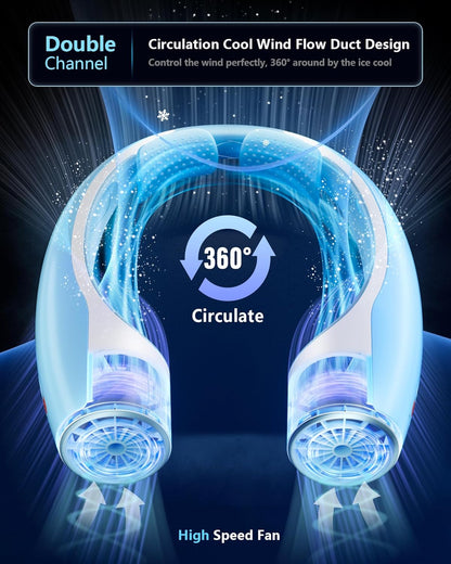 AI Neck Fan, 4 Speeds Adjustable Portable Personal Fan Rechargeable, 4000 mAh Battery Faster Cooling Wearable Fan, Ultra Quiet for Home, Office, Travel, Outdoor - White Blue