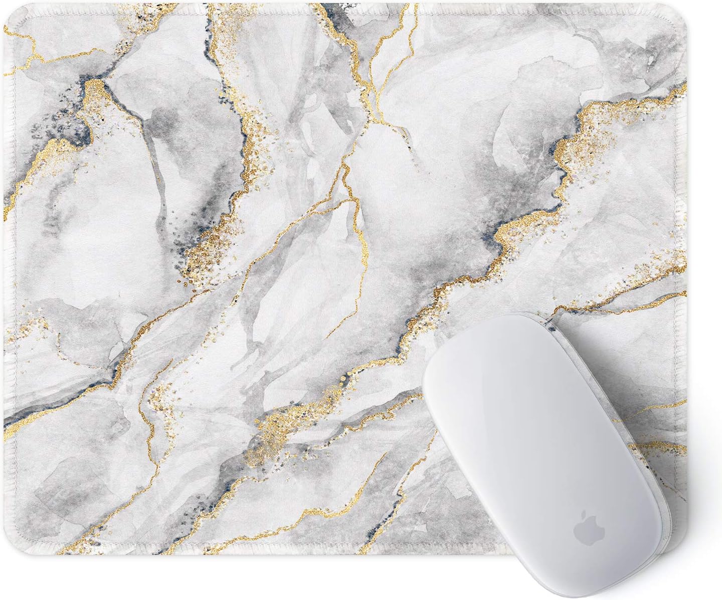 ITNRSIIET Mouse Pad with Stitched Edge Premium Textured Smooth Precise Operation Waterproof Washable Non-Slip Rubber Base Desktop Protection Mat, 10.2×8.3×0.12 inches, Gray Marbling