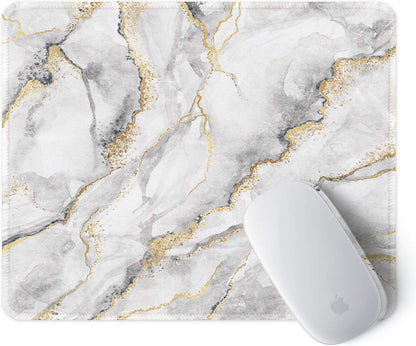 ITNRSIIET Mouse Pad with Stitched Edge Premium Textured Smooth Precise Operation Waterproof Washable Non-Slip Rubber Base Desktop Protection Mat, 10.2×8.3×0.12 inches, Gray Marbling