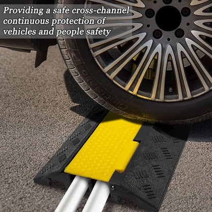 CXRCY Cable Ramp 3 Pack 2 Channel 11000lbs axle Capacity Floor Cord Cable Protector, Rubber Speed Bumps Hose Protector Ramps for Wire/Hose/Pipe Hider Driveway &Outdoor 40x10x2 inch(L x W x H)