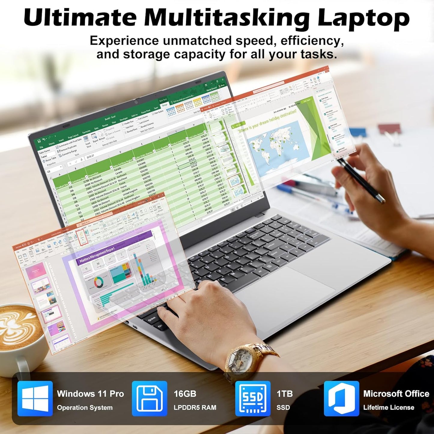 2025 Gina Laptop Computer 15 15.6 Inch FHD for Students & Busiess, 16GB RAM, 1TB SSD, Intel Quad-Core N100(Beat to i3-1115G4, Up to 3.4GHz), Type-C, Webcam, Fingerprint, Free Office, Windows 11 Pro