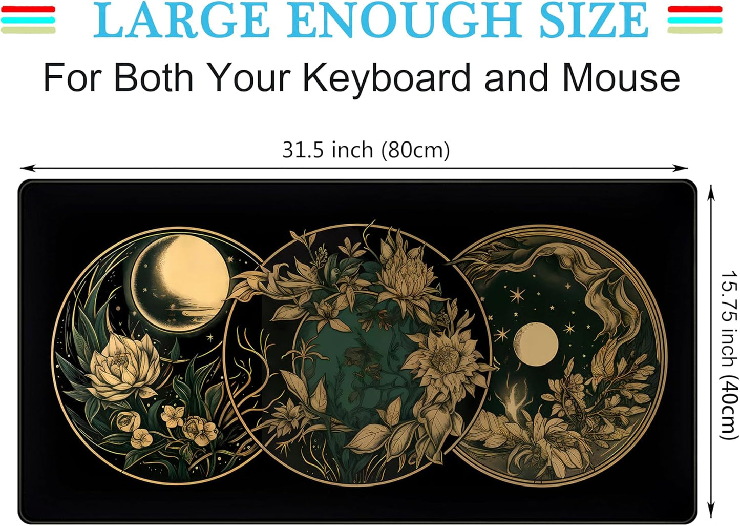 Aesthetic Celestial Desk Mat Vintage Flowers Desk Pad Large Mouse Pad Gaming Mousepad Extended XXL Computer Mat 31.5x15.75 in, Cute Laptop Keyboard and Mouse Mat for Women Office Desk Decor Pad