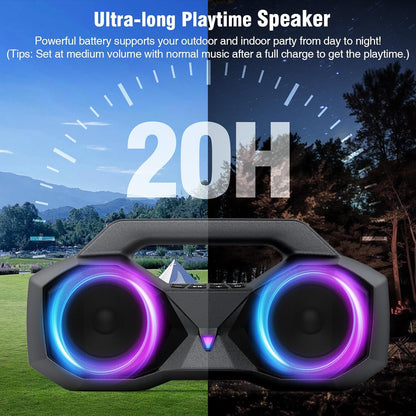 KMAG Bluetooth Speaker Wireless, 80W Loud Speaker with Deeper Bass, IPX7 Waterproof, 20H Playtime, Cool Lights, TWS, Portable Speaker for Home, Outdoor, Workshop, Party, Gift for All