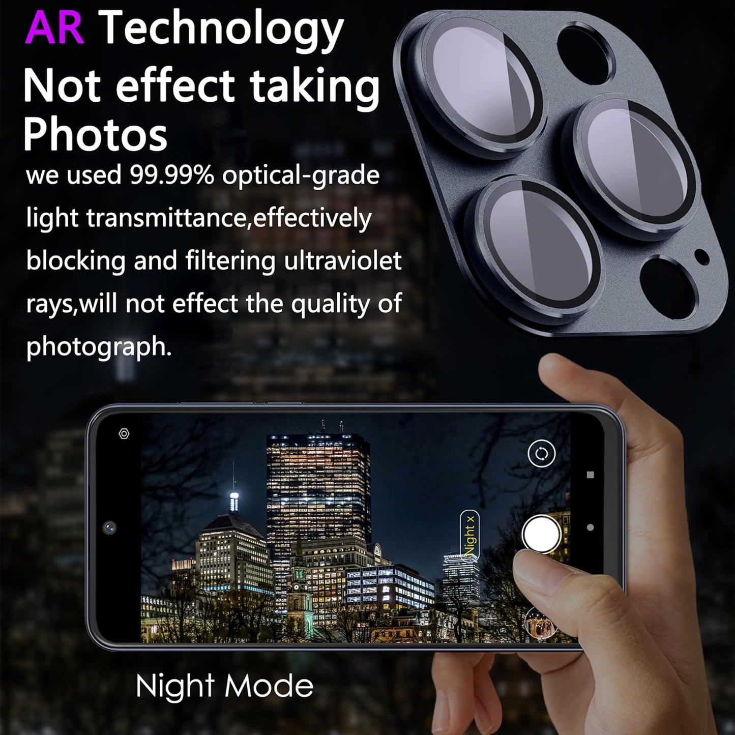 2 Pack Camera Lens Protector for iPhone 15 Pro/iPhone 15 Pro Max,[Not Easy to Breakn ] AR Tempered Glass Strong Adsorption Metal Camera Cover Screen-Inky blue