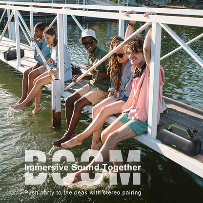 DOSS Extreme Boom Bluetooth Outdoor Speaker with 60W Mighty Sound, Deep Bass, 30H Playtime, USB-C, Bluetooth 5.3, IPX6 Waterproof with Portable Strap for Camping, Beach, Garage-Green