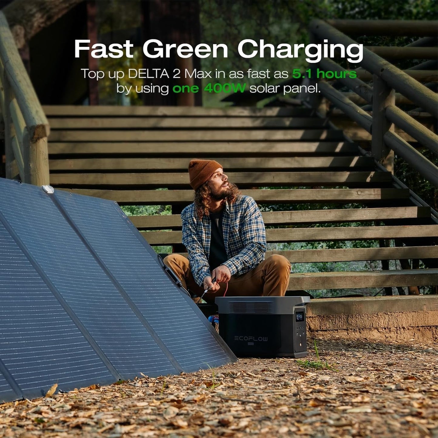EF ECOFLOW Solar Generator DELTA 2 Max 2048Wh With 400W Solar Panel, LFP Battery Portable Power Station Up to 3400W AC Output Fast Charging 0-80% in 43 Min solar powered generator For Camping, RV