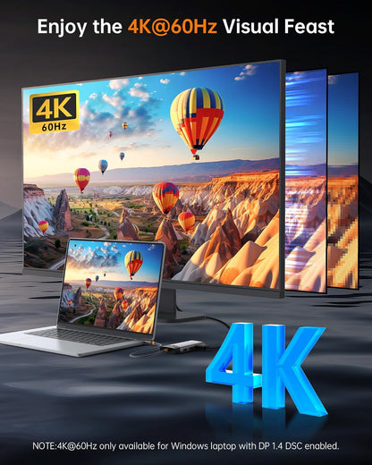 NOVOO USB C Hub Ethernet 4K@60 USB C HDMI Adapter Multiport Type C Adapter, 100W PD, 5Gbps USB-A/C Data Ports Docking Station Compatible for MacBook/iPhone/Dell/HP/Surface